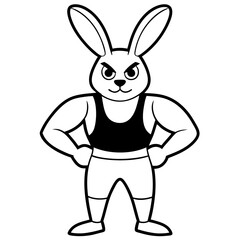 A ferocious rabbit athlete posing line art vector illustration