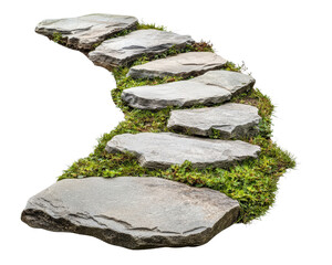 A stone path with moss growing on it