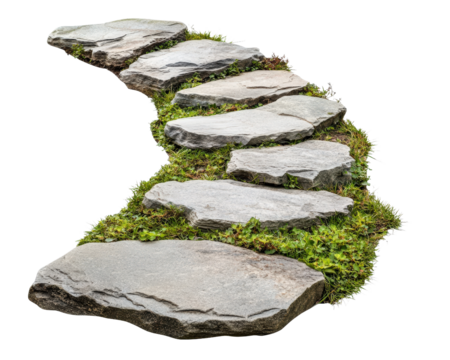 A stone path with moss growing on it