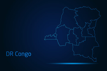 Abstract High Detailed Glow Blue Map on Dark Background of Map of Democratic Republic of the Congo symbol for your web site design map logo, app, Travel. Vector illustration eps 10.	
