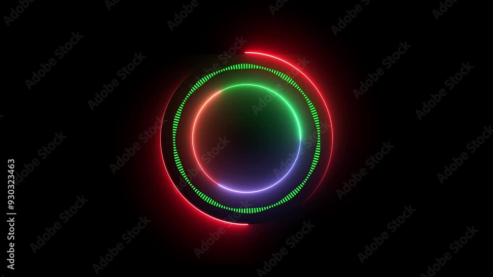 Poster glowing neon circle with on black background animation.4k . rotating neon circle