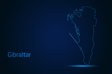 Abstract High Detailed Glow Blue Map on Dark Background of Map of Gibraltar symbol for your web site design map logo, app, Travel. Vector illustration eps 10.	
