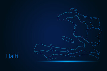 Abstract High Detailed Glow Blue Map on Dark Background of Map of Haiti symbol for your web site design map logo, app, Travel. Vector illustration eps 10.	
