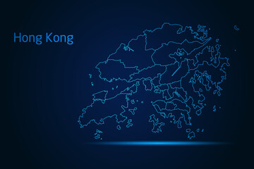 Abstract High Detailed Glow Blue Map on Dark Background of Map of Hong Kong symbol for your web site design map logo, app, Travel. Vector illustration eps 10.	
