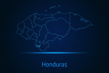 Abstract High Detailed Glow Blue Map on Dark Background of Map of Honduras symbol for your web site design map logo, app, Travel. Vector illustration eps 10.	
