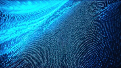 Abstract digital waving 3d particle technology background design. Futuristic moving dots particles, hi-tech and big data visualization for brochures, flyers, magazine, business card, banner