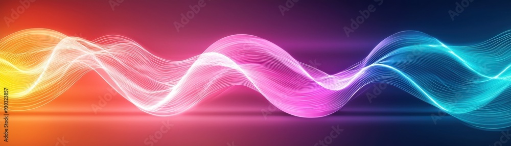 Poster vibrant abstract waves in shades of pink, blue, and orange, creating a dynamic and colorful visual e