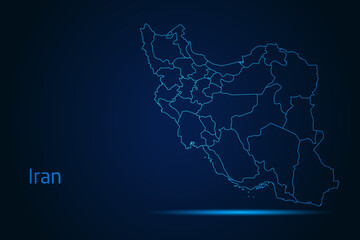Abstract High Detailed Glow Blue Map on Dark Background of Map of Iran symbol for your web site design map logo, app, Travel. Vector illustration eps 10.	
