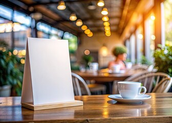 Elegant menu display mockup featuring a modern tent card with blurred background, perfect for showcasing restaurant dishes, coffee shops, or cafe key visual layouts.