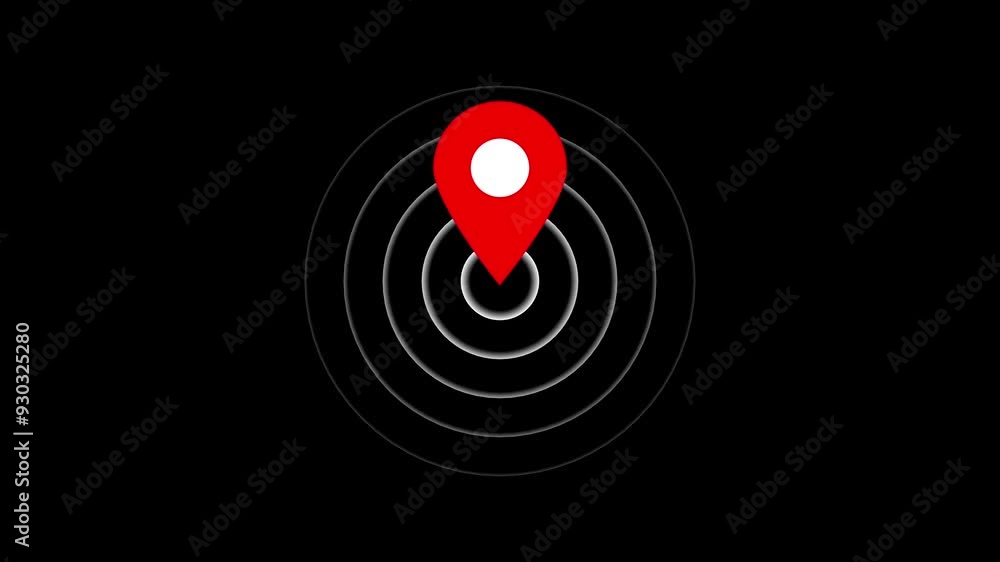 Poster gps location pointer with radio waves andtechnology radio wave signal. black background 4k animation