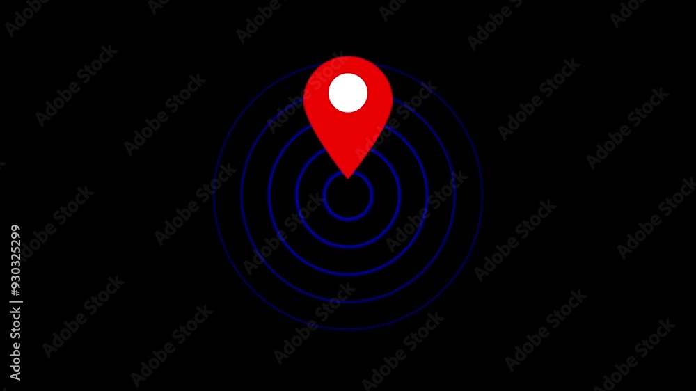 Poster gps location pointer with radio waves andtechnology radio wave signal. black background 4k animation
