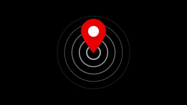 GPS location pointer with radio waves andTechnology Radio wave signal. black background 4k animation