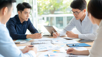 Fototapeta premium Multi-ethnic professionals planning business strategy in office