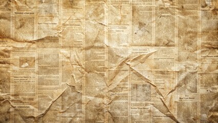 Fototapeta premium Distressed, high-resolution old newspaper texture featuring faded typography and crumpled paper effects, perfect for adding a vintage grunge aesthetic to designs and projects.