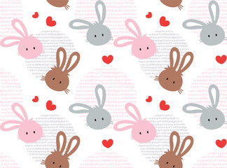 Seamless pattern, Cute rabbits in love isolated on white background illustration vector.