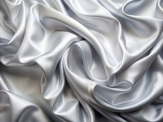 Fototapeta premium Elegant white-gray satin fabric with a subtle silver sheen, featuring a soft, blurred pattern, ideal as a natural and sophisticated panoramic background.