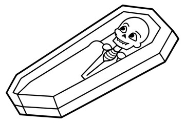 A funny skeleton sleeping inside it and slightly line art vector illustration