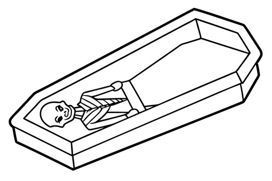 black and white skeleton in coffin clip art preview