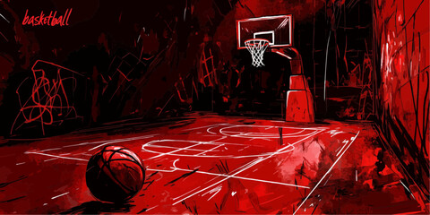 Basketball Floor Graffiti Doodle Art - Red Background