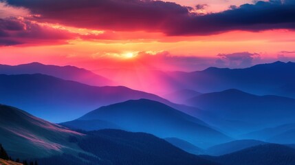 Mountain Ranges with Vivid Sunset