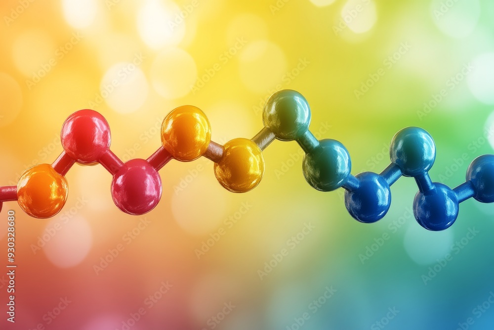 Poster vividly colored molecular structures floating against a gradient background evoking scientific explo