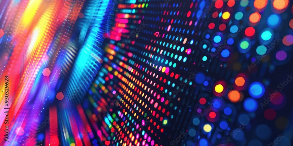 Poster digital technology background with glowing neon lights and dot patterns