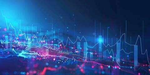 Business growth and stock market investment graph on blue background. Increased chart trading.

