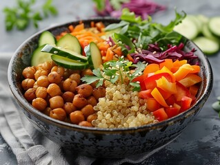 Healthy and Colorful Buddha Bowl with Quinoa Roasted Chickpeas and Vibrant Vegetables   Nourishing and Delicious Wholesome Meal