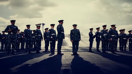 Soldiers in Uniform Displaying Loyalty Against a Dramatic Backdrop Generative AI