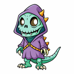 A hand drawing, cute Grim Reaper dino  art vector illustration