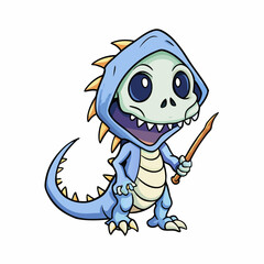 A hand drawing, cute Grim Reaper dino  art vector illustration