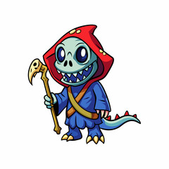 A hand drawing, cute Grim Reaper dino  art vector illustration