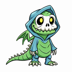 A hand drawing, cute Grim Reaper dino  art vector illustration