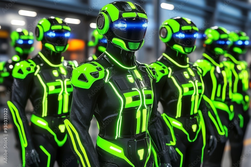 Aufkleber neon clad figures in a futuristic environment representing the next generation of interactive techno