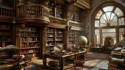 World of Knowledge: A Library with Globe