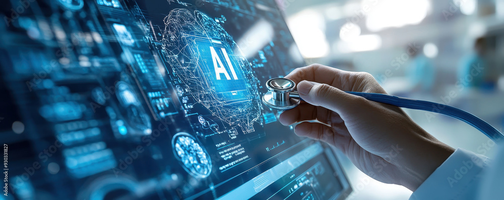 Poster a digital artwork depicting an ai-powered medical scan with the text 