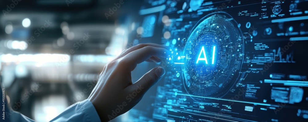 Poster a digital artwork depicting an ai-powered medical scan with the text 