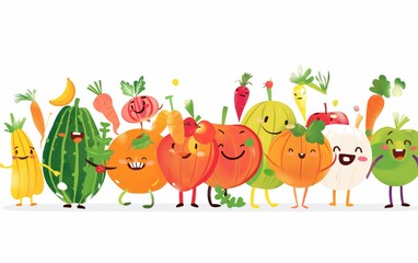 Happy Fruit and Vegetable Characters
