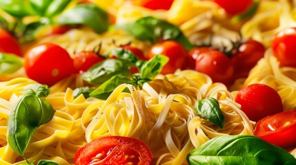 Fresh Pasta Delight: Tomatoes, Basil, and Noodles
