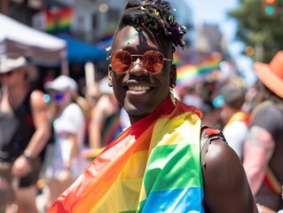 Pride Parade Participant with Rainbow Flag