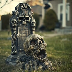 Gothic Elegance: Ornate Skull-Embellished grave