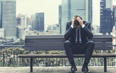 Urban Despair: Businessperson Overwhelmed in the City