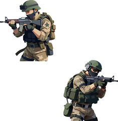 Fototapeta premium Soldier aiming with assault rifle during military operation-