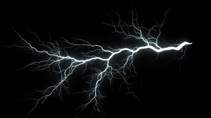A Single White Lightning Bolt Branching Out on a Black Background