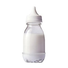 Baby milk bottle filled with formula on transparent background
