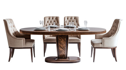 Luxury Dining Furniture Set with Chairs and Table isolated on transparent background, PNG file, Graphic resources 