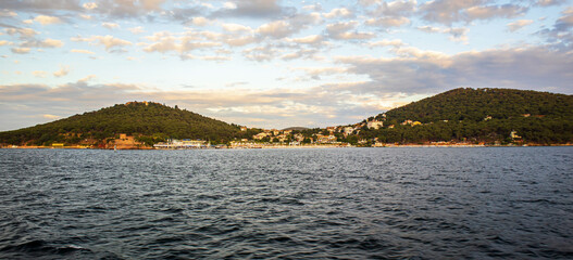 sunset over the heybeliada island and sea, adalar, prince islands istanbul