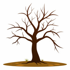 Old tree no leaves in empty field vector illustration 