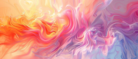 Fototapeta premium A vibrant and fluid abstract composition with swirling colors of orange, pink, and purple, evoking sense of movement and energy.