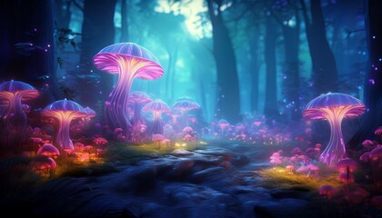 Obraz premium Mystic Mist and Neon Bloom: The Secret World of the Forest Floor